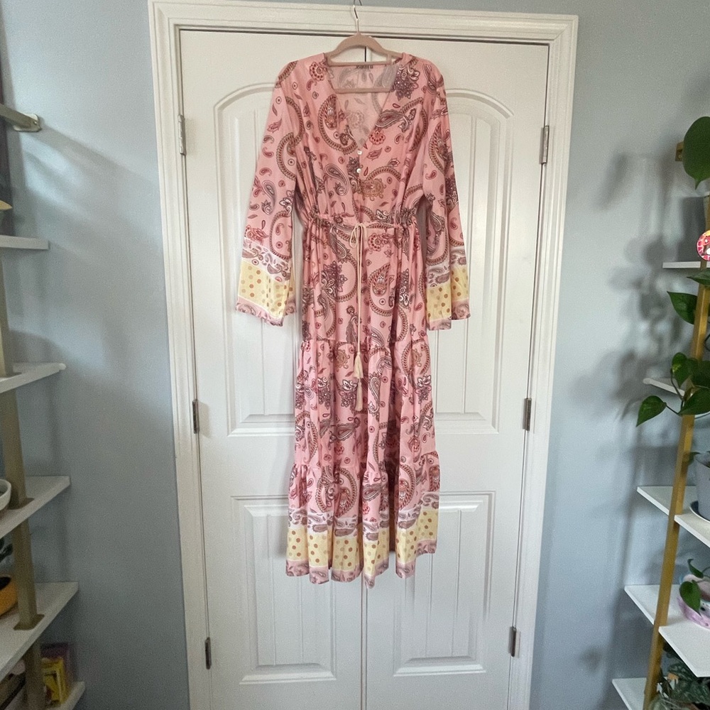 Paisley Pink and Yellow Women's Maxi Dress size 14-16 - Picture 4 of 5
